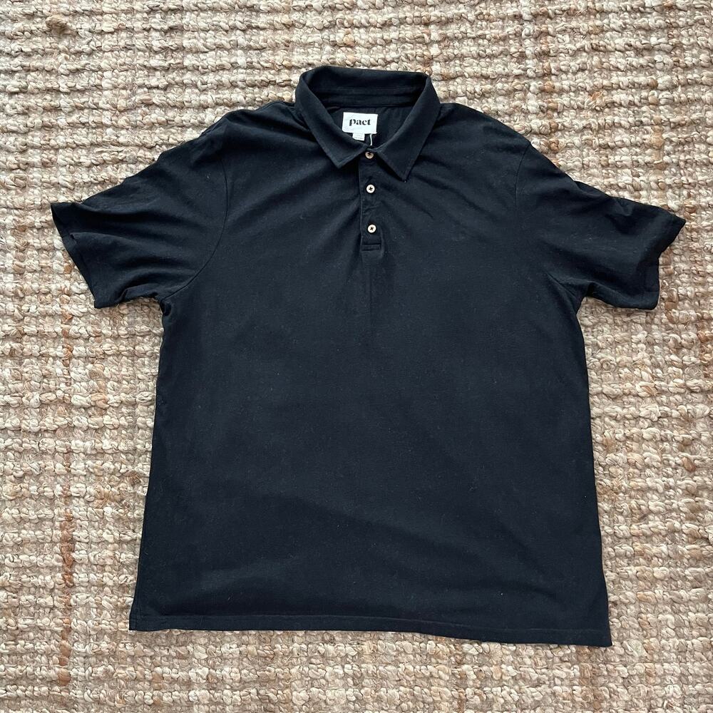 PACT Organic Cotton Linen Polo Shirt Men's XL Black Short Sleeve Made in India